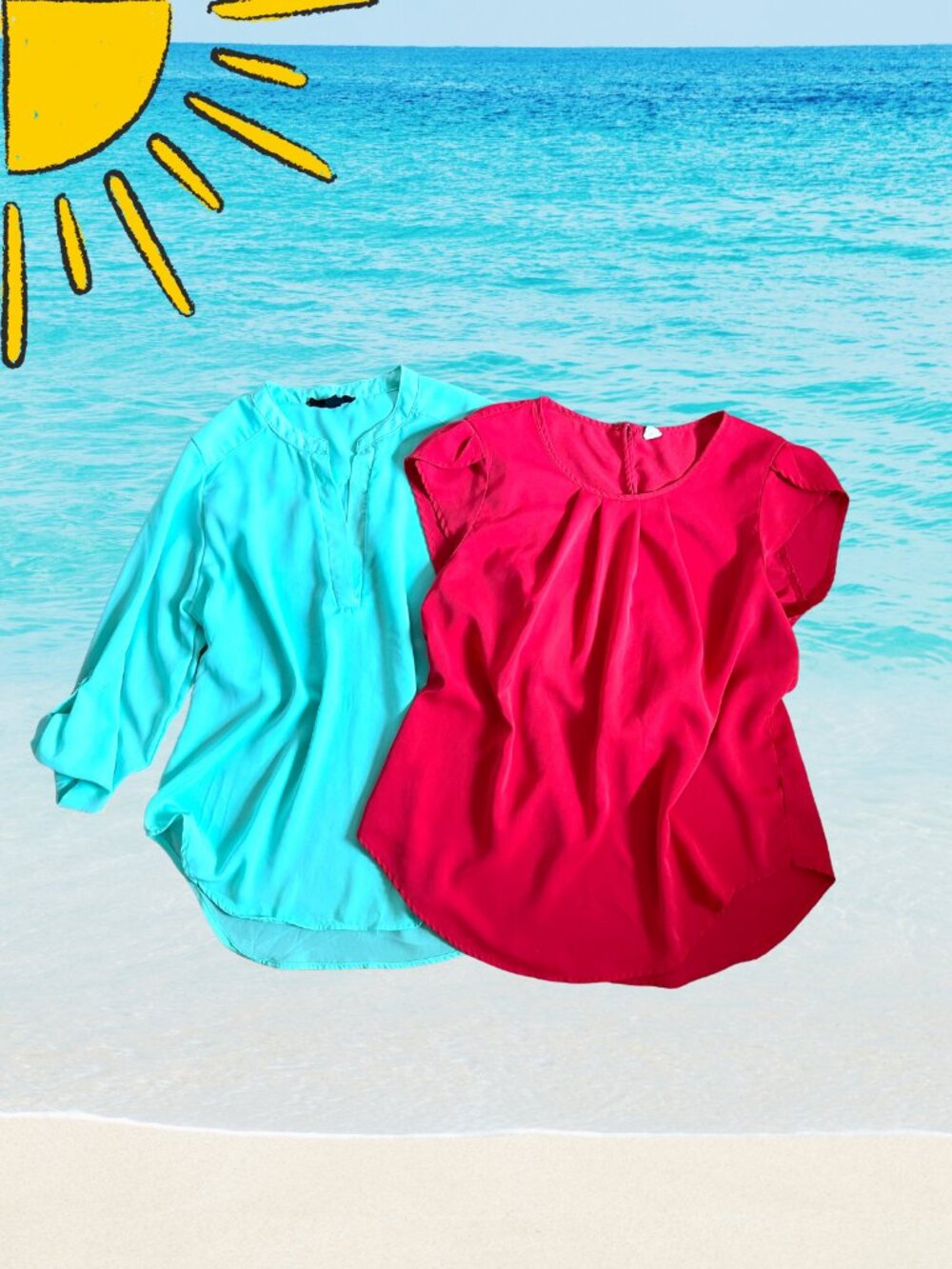 2 x Red Women's Top Turquoise LARGE Bundle Set of Shirts Short Sleeve size L
